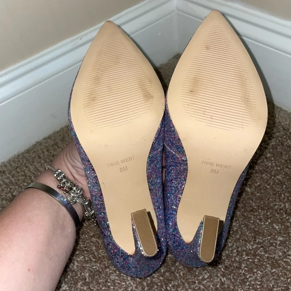 Nine West Tatiana Pumps Purple Glitter Heels‎ Size 8